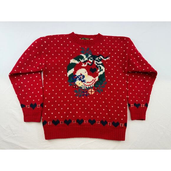 Vintage 1989 Eddie Bauer Goose Christmas Sweater Womens M Red Knit Holiday - Picture 1 of 8